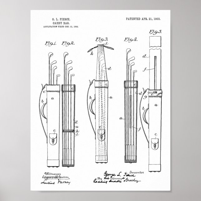 1903 Golf Club Caddy Bag Design Patent Art Print Poster (Vorne)