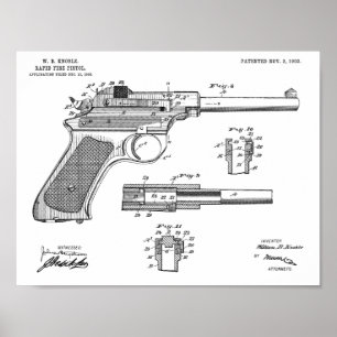 1903 Rapid Fire Gun Patent Art Zeichnend Print Poster