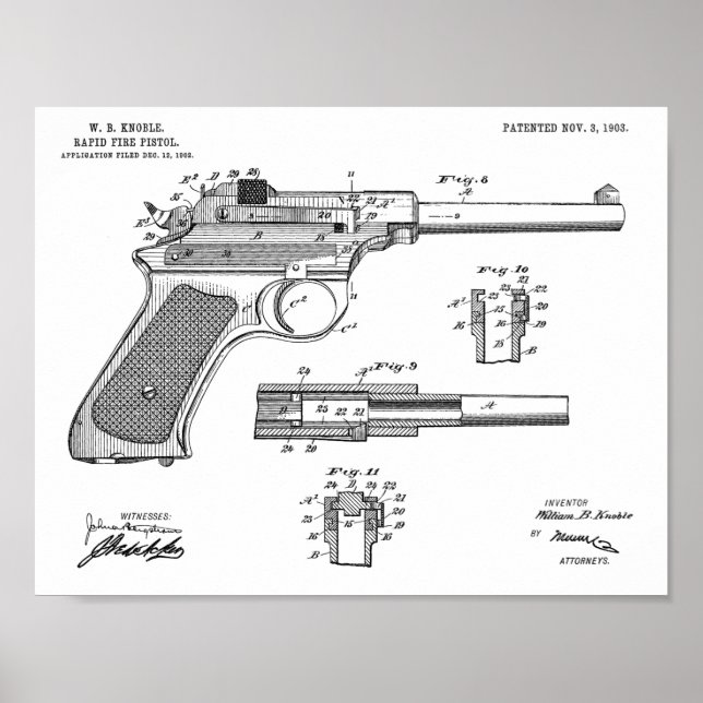 1903 Rapid Fire Gun Patent Art Zeichnend Print Poster (Vorne)
