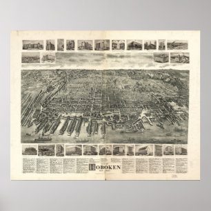 1904 Hoboken, NJ Birds Eye Panoramablick Karte Poster