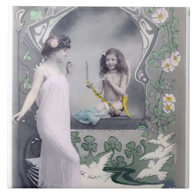 1904 Jugendstil Valentine Fliese (Vorderseite)