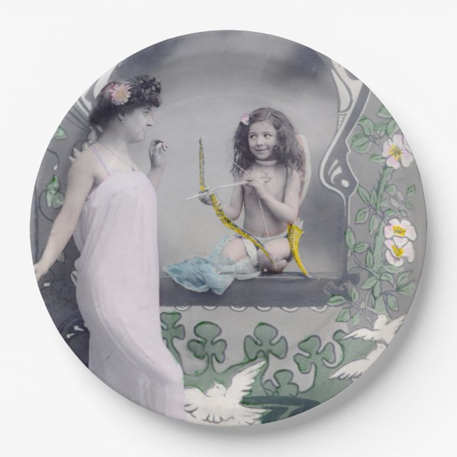 1904 Jugendstil Valentine Pappteller (Vorderseite)