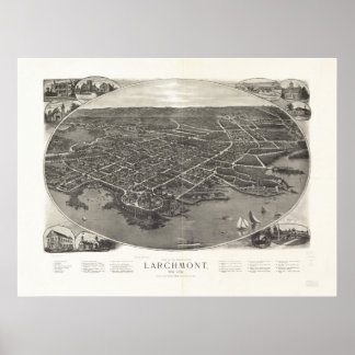 1904 Larchmont, New Birds Eye Panorama Karte Poster