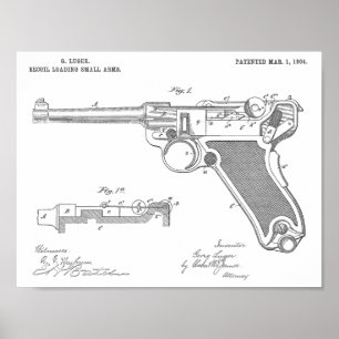 1904 Luger Waffen Patent Kunst Zeichnung Druck Poster