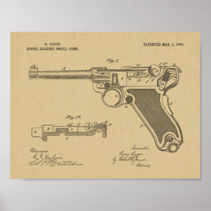 1904 Luger Waffen Patent Kunst Zeichnung Druck Poster