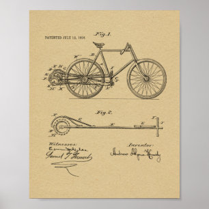 1904 Patent für Hebelantriebsfahrrad von Lever Kun Poster