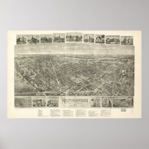 1904 Rutherford, NJ Birds Eye View Panorama Karte Poster