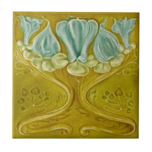 1905 Art Nouveau Gold Aqua Repro Imitats Relief Fliese