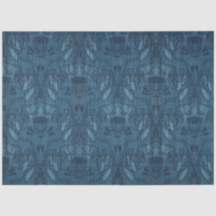 1905 Art Nouveau Stil Blaues Blumen- und Blattdesi Seidenpapier