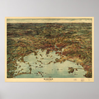 1905 Boston, MA Birds Eye Panorama Karte Poster