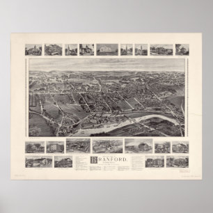 1905 Branford, CT Birds Eye Panorama Karte Poster