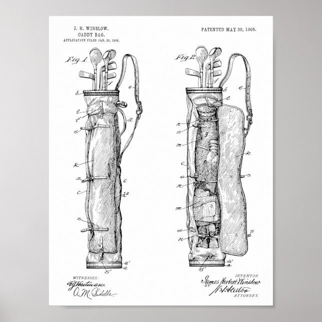 1905 Golf Club Caddy Bag Design Patent Art Print Poster (Vorne)