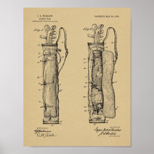 1905 Golf Club Caddy Bag Design Patent Art Print Poster (Vorne)