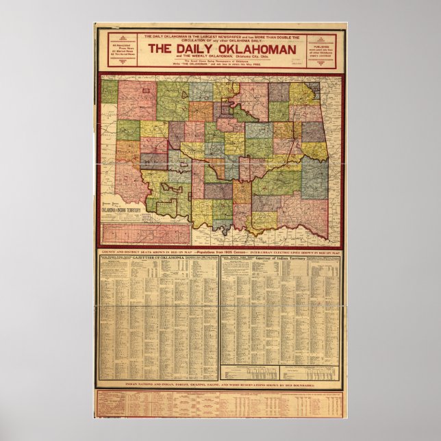 1905 Karte von Oklahoma Poster (Vorne)