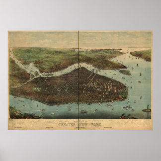 1905 New York City NY Birds Eye Panoramablick Kart Poster