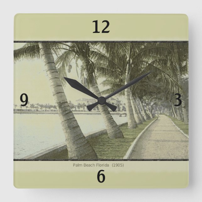 1905 Palm Beach Florida Wall Clock Quadratische Wanduhr (Vorderseite)