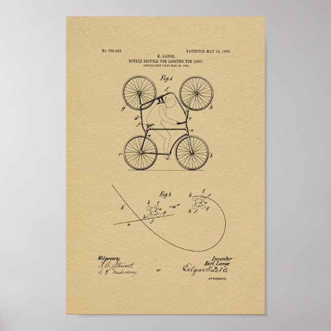 1905 Vintages Doppelfahrradpatent Art Printwerbung Poster (Vorne)