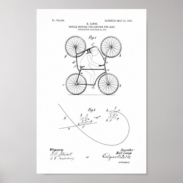 1905 Vintages Doppelfahrradpatent Art Printwerbung Poster (Vorne)