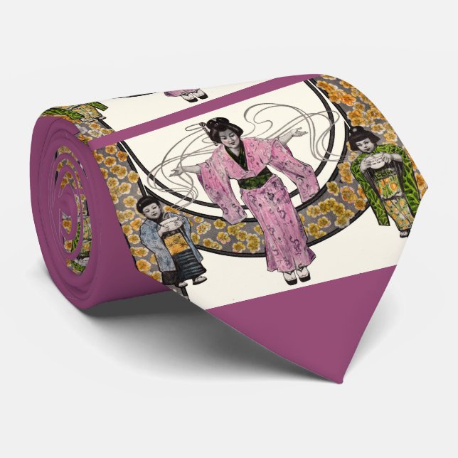 1906 Art Nouveau Japanerin und Kinder drucken Krawatte (Gerollt)