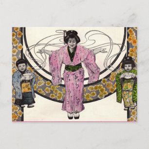 1906 Art Nouveau Japanerin und Kinder Postkarte