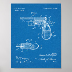 1906 Wasserpistole Patent Kunst Zeichnung Druck Poster