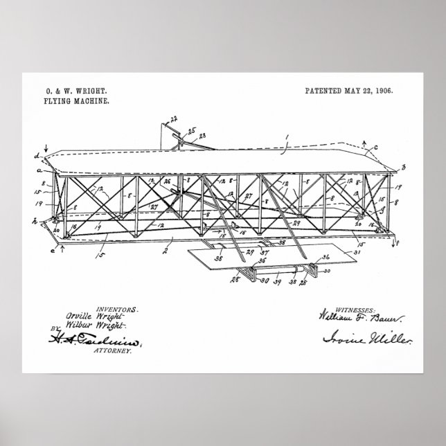 1906 Wright Brothers Flugzeugpatent Zeichnend Prin Poster (Vorne)