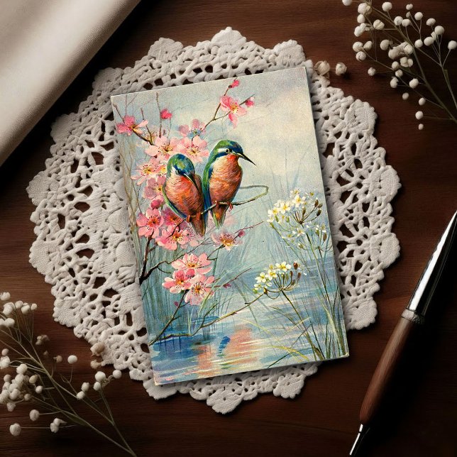 1907 Antike Eisvögel und Blüten Postkarte (Von Creator hochgeladen)