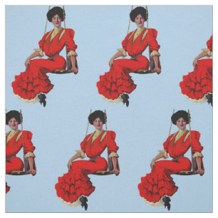 1907 hübsche Dame auf einem Schwingendruck Stoff