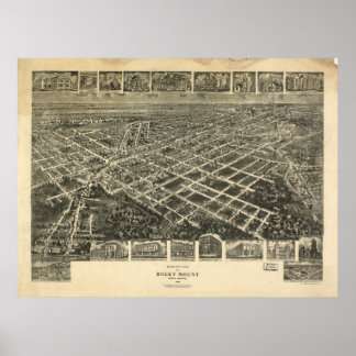 1907 Rocky Mount, NC Birds Augen Panoramablick Kar Poster