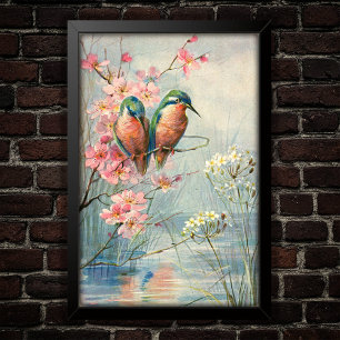 1907 Vintage Eisvögel und Blüten Poster