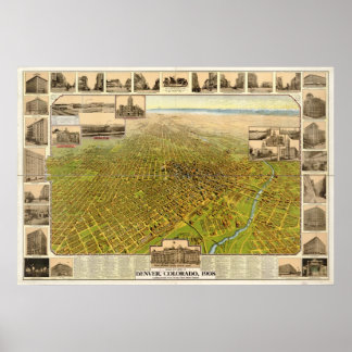 1908 Denver CO Birds Eye Panoramablick Karte Poster