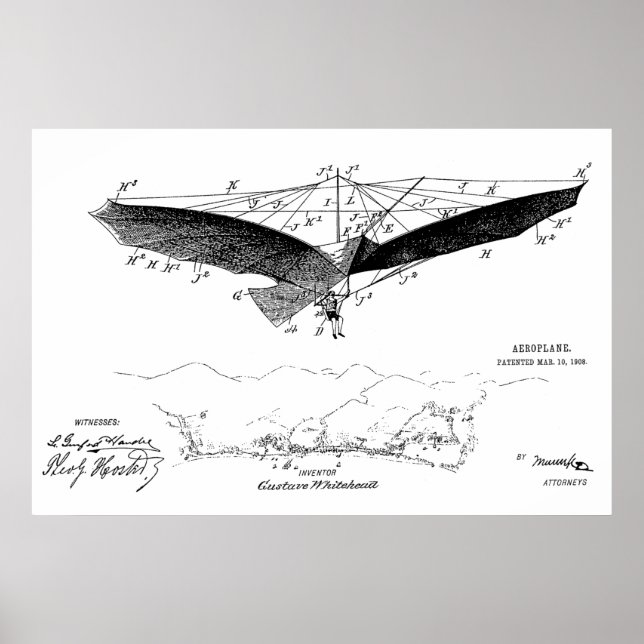 1908 Flugflügel-Patentzeichnung Kunstprint Poster (Vorne)