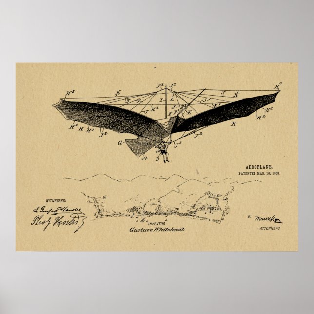 1908 Flying Wing Patent Zeichnend Kunstdrucke Poster (Vorne)