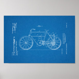 1908 Vintages Fahrrad Patent Blueprint Art Print Poster