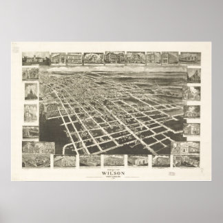 1908 Wilson, NC Birds Eye Panoramablick Karte Poster
