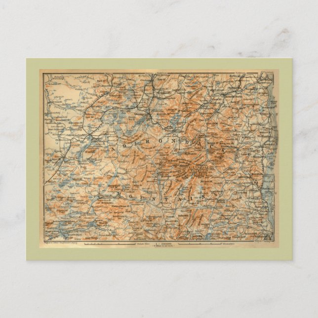1909 Adirondacks Karte vom Baedeker Reiseführer (Vorderseite)