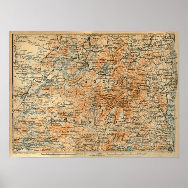 1909 Adirondacks Karte vom Baedeker Reiseführer Poster (Vorne)