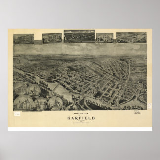 1909 Garfield, NJ Birds Eye Panoramablick Karte Poster