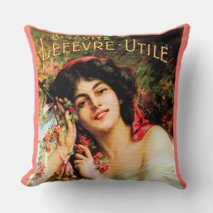 1909 hübsche Dame Biscuits Lefevre-Utile Kissen