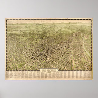 1909 Los Angeles, CA Birds Eye Panoramablick Karte Poster