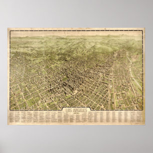 1909 Los Angeles, CA Birds Eye View Panoramic Map Poster