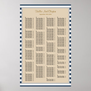 190 Classic Blue Stripes Wedding Seating Chart Poster