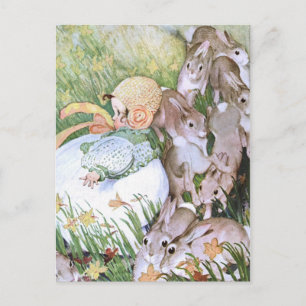 1910 "BURST OF SPRING" BABY 'N BUNNY PLAYDATE POSTKARTE