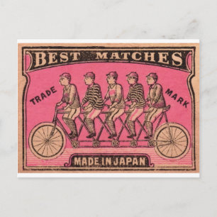 1910 Japanese Tandem Bicycle Matchbox Label Postkarte