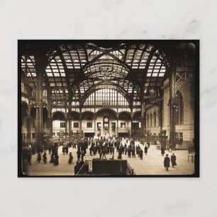 1910 Penn Station NYC Magisches Laternenbild Sepia Postkarte