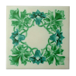 1910 Pilkington Art Nouveau Floral Wreath Repro Fliese