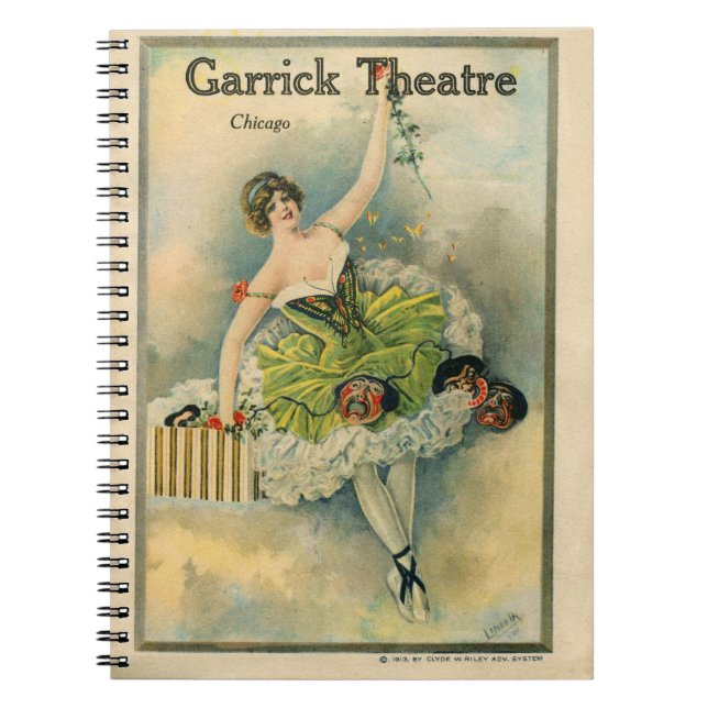 1910 Schönes Thespian Garrick Theater Chicago Notizblock (Vorderseite)