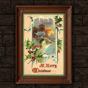 1910 Vintage Weihnachts-Stechpalmen-Plakat Kunst Poster