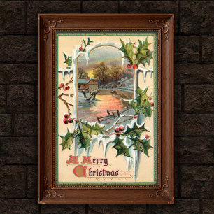 1910 Vintage Weihnachts-Stechpalmen-Plakat Kunst Poster