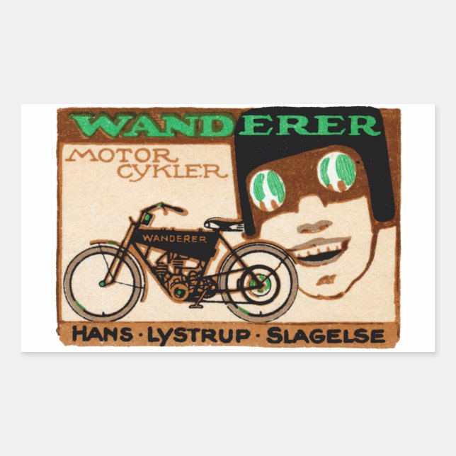 1910 Wanderer Motorrad-Poster Rechteckiger Aufkleber (Vorderseite)